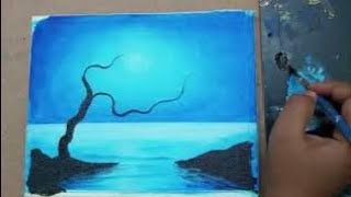 V1River side tree painting moonlight paintingacrylic paintingcanvaspainting acrylicpainting [upl. by Lleynod541]