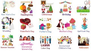 Holidays and Special Events Vocabulary Words  List of Holidays in English [upl. by Eleonora535]