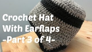 Crochet Hat With Earflaps  Adult Male Size  Part 3 of 4 [upl. by Inaleon]