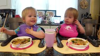 Twins try beef lo mein [upl. by Eirrol]