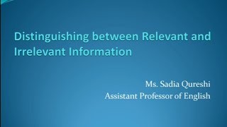 Distinguishing Between Relevant and Irrelevant information [upl. by Aleen]