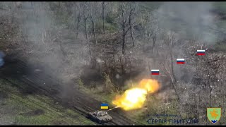 Ukrainian Forces Assault Russian Trench With Tank amp Mechanize Infantry Throwing Grenades in Bakhmut [upl. by Gabriello17]