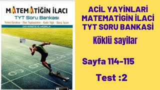 ACİL YAYINLARI MATEMATİĞİN İLACI TYT SORU BANKASI Köklü sayılar Test2 [upl. by Jonina]