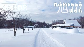 Walk peaceful shrine and vast snowy park in Asahikawa Hokkaido Japan  4K HDR [upl. by Wakefield]