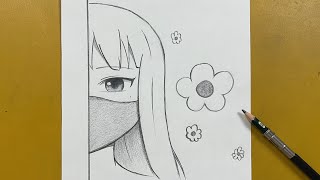 Easy anime sketch  How to draw anime girl stepbystep easy [upl. by Amikehs274]