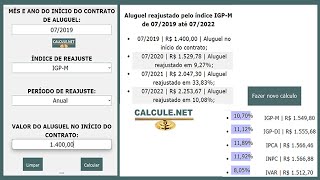 Cálculo Reajuste de Aluguel  Calculenet  20 [upl. by Danaher813]