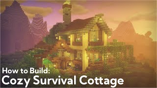 Minecraft  How to Build Cozy Survival Cottage With Greenhouse [upl. by Ayanaj]