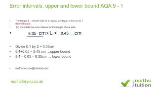 Error intervals upper and lower bound AQA GCSE 9 1 [upl. by Hamrnand]