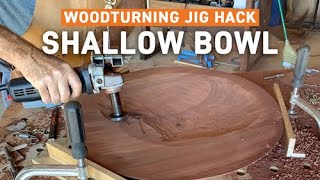 Power Carving a Shallow Bowl  Woodworking Jig Hack  Turning Wood [upl. by Brand668]