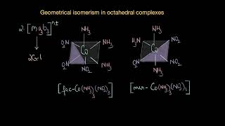 Geometrical isomerism in octahedral complexes  Class 12  Chemistry  Khan Academy [upl. by Friedly593]