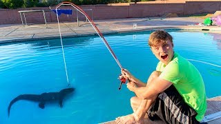 FISHING IN SWIMMING POOL POND MONSTER [upl. by Shanleigh]