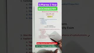 🛑Biochemistry Important Questions  DPharm  2 Year university bteup msbteresult [upl. by Dreddy747]