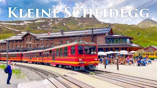 Kleine Scheidegg  Wengen  Lauterbrunnen  Most Beautiful Train Ride in Switzerland 4K Video [upl. by Skipp]