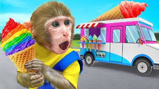 KiKi Monkey eat Colorful Ice Cream by Duckling challenge and play shopping cart  KUDO ANIMAL KIKI [upl. by Booker30]