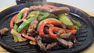 Fajitas Sizzling on the Kitchen Grill Beef Meat Onions Peppers  ASMR Food Cooking Ambience Relax [upl. by Hirsh309]