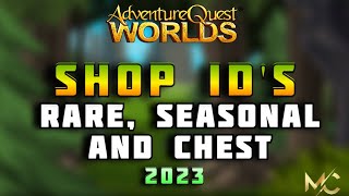 AQW  100 WORKING AND NEW SHOP IDS  RARE SEASONAL AND CHEST   DEC 24 2022 [upl. by Neicul870]