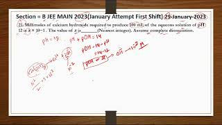 Section  A jeemain 202329 January Shift 1 Millimoles of calcium hydroxide required to produce [upl. by Derina571]