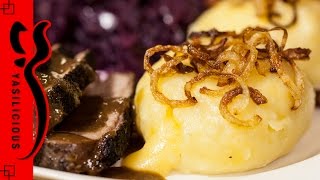 KARTOFFELKLÖßE  KARTOFFELKNÖDEL mit Käse amp Röstzwiebeln – super Beilage zu Ente Gans Braten [upl. by Eibrad]