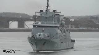 GERMAN NAVY BADENWURTTEMBERG CLASS FRIGATE FGS RHEINLANDPFALZ F225 ENTERS DEVONPORT 171123 [upl. by Narud]