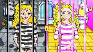 Barbie Dolls Dress Up  Pink and Black Barbie in Jail 😇 Good Girl VS Bad Girl 😈  WOA Doll Channel [upl. by Analak490]