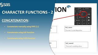 SAS CHARACTER FUNCTIONS  2  CONCATENATING STRINGS USING PIPE SYMBOL  CAT amp CATX FUNCTIONS [upl. by Demb348]