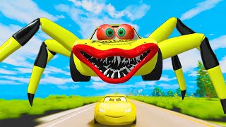 Escape From Lightning McQueen Mech Spider Eater ｜ Monsters Cars Ride Chase ｜ BeamNGDrive [upl. by Laro197]