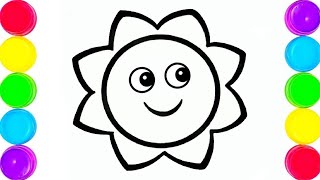 Smiling sun colouring for kids  colour a cute smiling sun  easy sun colour coloursun [upl. by Yeliw]