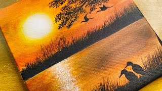 How to Draw a Sunset Lake  Acrylic painting for Beginners [upl. by Atiuqihc]