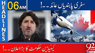 Canada adds 3 countries to omicron Travel Ban  Headlines  0600 AM  01 December 2021  92NewsHD [upl. by Maurita]