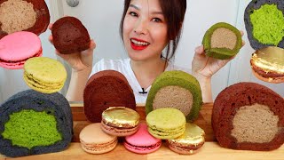 Swiss Roll Cakes Laduree Macarons ASMR Mukbang  Eating Sounds [upl. by Yahsan]