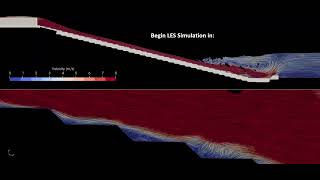 Transitioning RANS to LES Solution Stilling Basin with RCC stepped chute [upl. by Neisa]