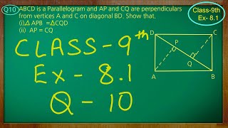 Class  9th Maths  Quadrilaterals  Ex 81 Q no 10 solved ncert cbse [upl. by Fredia341]