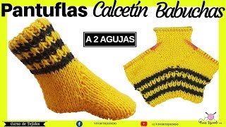 Pantuflas Calcetín para Niño A dos Agujas  Tejiendo Pantuflas paso a paso [upl. by Bathilda]