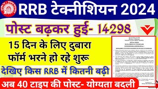 Railway Technician 2024 Vacancy Increased  RRB Technician 2024 RRB wise New Vanacy [upl. by Zeret]