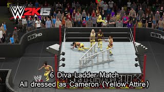 WWE 2K15 PS4 6 Diva Ladder Match all as Cameron Yellow Attire CPU Simulation [upl. by Mur415]