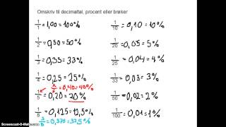 Omskriv til decimaltal procent og brøker [upl. by Aliehc297]