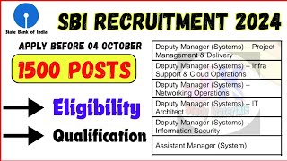 1500 Posts SBI Recruitment 2024  Eligibility Qualification and Other Detail [upl. by Clawson]