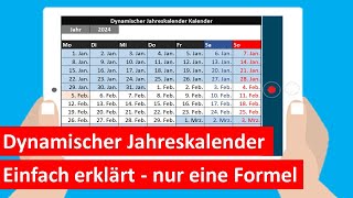 Excel Kalender mit nur einer Formel Dynamisch für alle Jahre 📅 [upl. by Noelyn432]