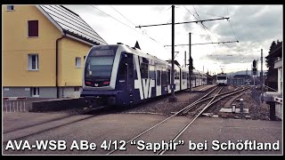 Aargau Verkehr AVA quotSaphirquot Zug beim Bahnübergang amp Bahnhof Schöftland Kanton Aargau Schweiz 2021 [upl. by Deeann]