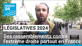 Législatives  des manifestations contre lextrême droite à Paris et dautres villes de France [upl. by Ahsercal133]