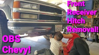 FRONT RECEIVER HITCH REMOVAL on my 2000 OBS Chevrolet K2500 Crew Cab 4x4 [upl. by Zulaledairam24]