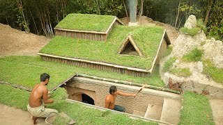 Building underground hut with grass roof amp fireplace with clay [upl. by Olli]