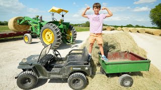 Hudson Drives a Real Tractor to Move Hay  Tractors for kids [upl. by Micheline]