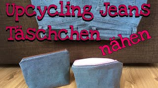 Upcycling Kleidung Idee Jeans Täschchen nähen ohne Schnittmuster für Anfänger geeignet DIY [upl. by Thorwald]