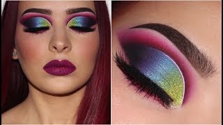 Vibrant Multicoloured Glitter Cut Crease  Makeup Tutorial [upl. by Adnolaj47]