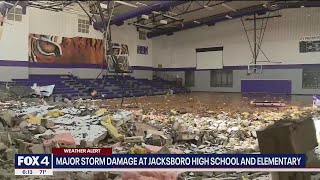 Tornado damage reported at Jacksboro high school elementary school [upl. by Arraik]