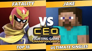 CEO 2021 Top 16  Jake Steve Vs Fatality Captain Falcon SSBU Ultimate Tournament [upl. by Lacagnia]