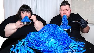 EXTREME BLUE TAKIS FIRE NOODLES WITH HUNGRY FAT CHICK • Mukbang amp Recipe [upl. by Johansen]