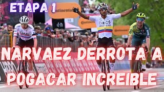 RESUMEN ETAPA 1 GIRO DE ITALIA 2024NARVAEZ DERROTA APOGACAR [upl. by Bikales882]