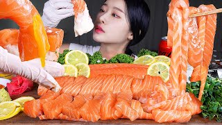 ASMR MUKBANG  통연어 내맘대로 썰어먹기 ★ 연어국수 연어초밥 연어회 먹방 WHOLE RAW SALMON 🐟 SALMON NOODLES SUSHI SASHIMI [upl. by Eleira]